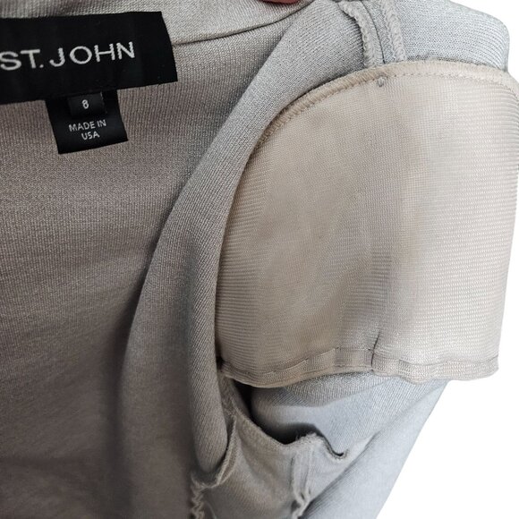 St. John Womens Open Front Knit Blazer Size 8 Gray Piped Trim Pocket Detail - Picture 6 of 11